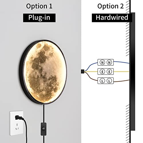 Image of QIYIMEILUX Dimmable Moon Wall Sconce Plug in Modern LED Wall Light with Remote Control 9.5inch 15W Black Wall Lamp Indoor Wall Mounted Lighting Ceiling Light Fixture for Living Room Bedroom