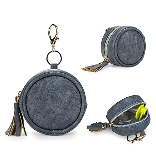 Image of Pacifier Case Bag - Leather Pacifier Holder with Clip for Diaper Bag Stroller Purse Charm, Holds 2 Pacifiers Outdoor Travel (Weave Blue)