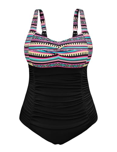 Vijamiy Bañador Mujer Reductor Barriga Tallas Grandes Push Up con Relleno Sexy Swimsuit Adecuado para Mujeres de Talla Grande Colores de Moda L-4XL(Bohemia,XL)