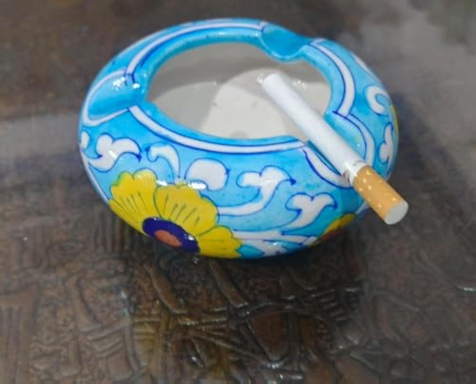 Handcrafted Ceramic Ashtray with Floral Design