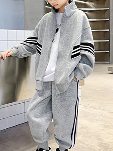 Linjinx Kids Boys Full Zip Jacket Shirt Sweatshirt And Athletic Jogger Pants Set Sweatsuit Tracksuit Grey 10-12 Years #TOP2