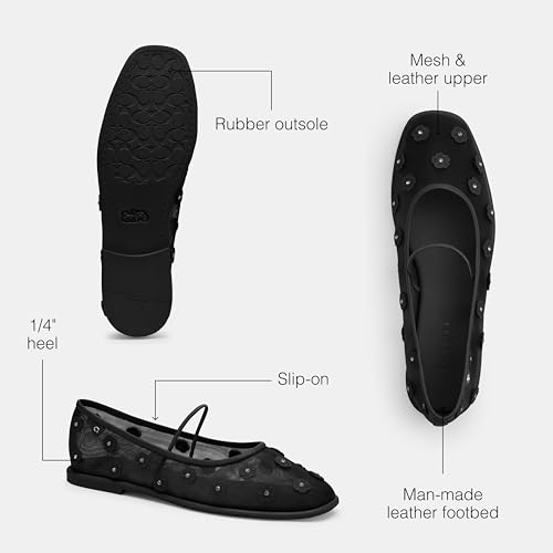 Coach Women's Emilia Mary Jane with Tea Rose Flat, Charcoal/Black, 8.53