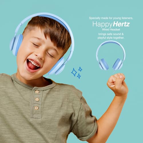 Image of FINGERS HappyHertz Wired Headphones for Kids (85 dB Volume Limit Safe Sound, Super-Soft Cushions, Foldable Design, Tangle-Free Cable, Perfect for Music, Learning & Fun) - Cool Blue
