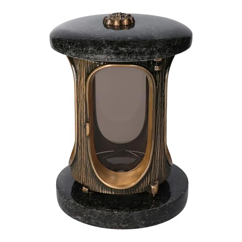 Stilvolle Grablaterne Granit Impala (Dunkel) Höhe 23 cm/Ø 15 cm Bronze mit Rosette