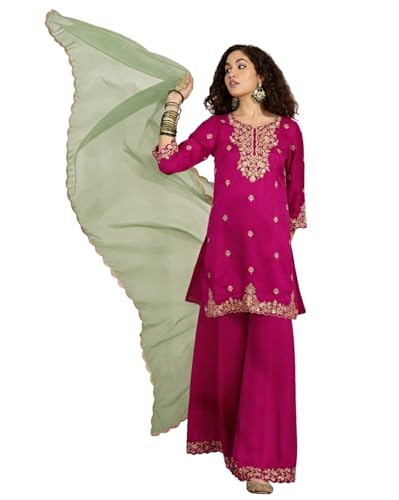 Image of Amazon Brand - Tavasya Women Vichitra Silk Zari Sequence Cording Embroidered Kurta Set | Kurta Set | Ethnic Wear
