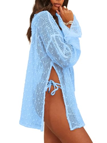 Image of Lilosy Sexy Crochet Sheer Kaftan Caftan Beach Dress Bathing Suit Swim Coverup Summer Vacation Outfits One Piece