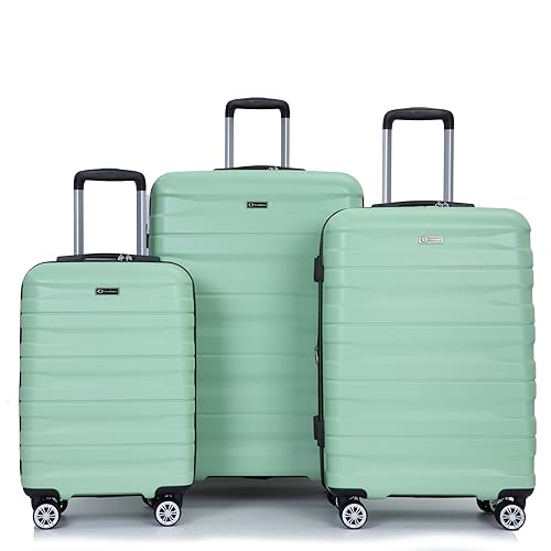 3 Piece Luggage Sets PC Lightweight & Durable Expandable Suitcase with Two Hooks, Double Spinner Wheels, TSA Lock, (21/25/29, Light Green)