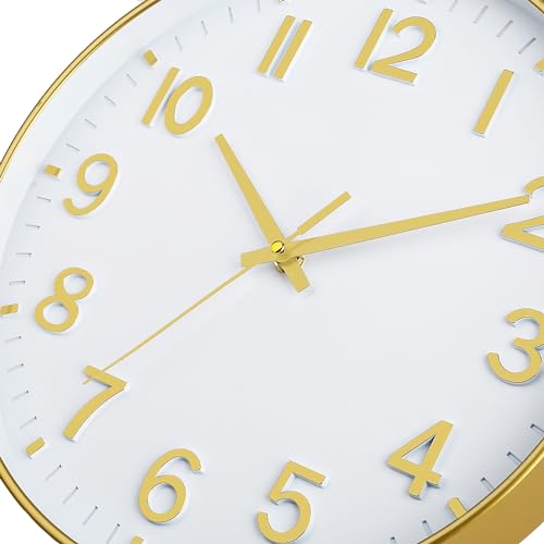 Image of HZDHCLH White and Gold Wall Clocks Battery Operated 12 inch Silent Non Ticking Modern Wall Clock for Living Room Bedroom Kitchen Office Decor