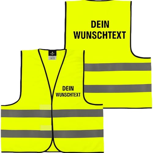 Personalisierte Warnweste mit Wunschtext - Für Sicherheit oder Partymeile - Individuell bedruckbar Farbe gelb, Größe XL/XXL