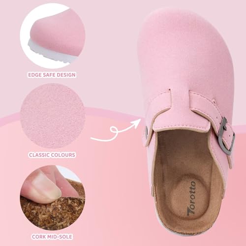 Image of Torotto Kids Suede Clogs Cork Footbed Toddler Slippers with Arch Support & Adjustable Straps for Boys Girls Indoor & Outdoor