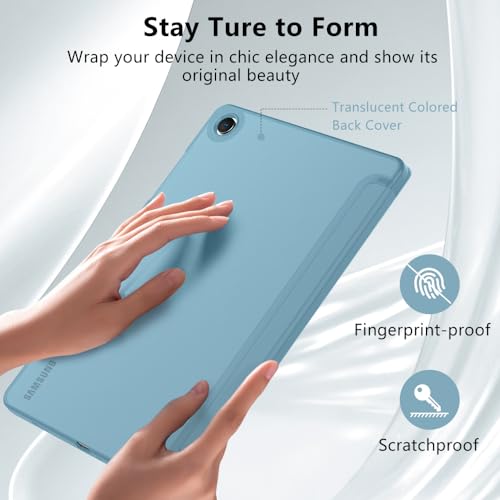 Image of MoKo Trifold Case for Galaxy Tab A9 Plus /A9+ 11 Inch 2023, Misty Blue | Slim Stand Hard PC Translucent Back Shell Smart Cover, Auto Sleep /Wake, Light, Anti-scratch, 2 Adjustable Angle