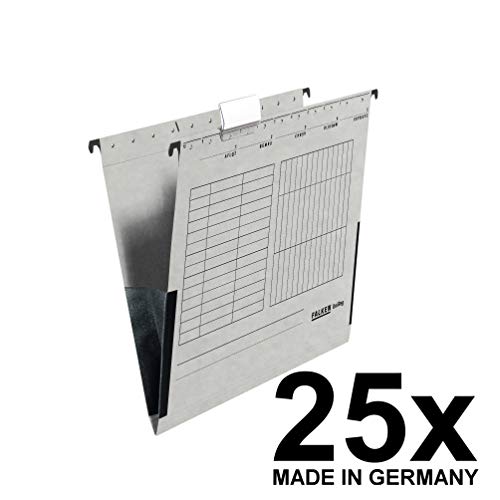 Original Falken 25er Pack Hängetasche UniReg. Made in Germany. Aus Recycling-Karton für DIN A4 mit Leinenfröschen grau Blauer Engel ideal für die lose Blatt-Ablage im Büro und der Behörde