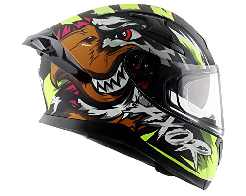 Image of Axor Apex Falcon ISI ECE DOT Certified Full Face Dual Visor Helmet for Men and Women with Pinlock Fitted Outer Clear Visor and Inner Smoke Sun Visor -Dull Black Neon Yellow-XL