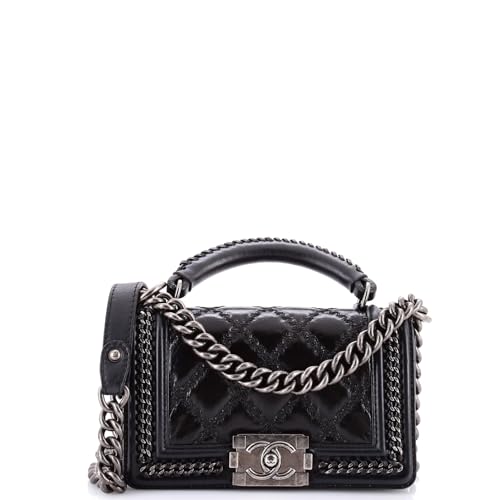 Pre-Loved Chain Handle Boy Flap Bag Quilted Glazed Calfskin Small, Black