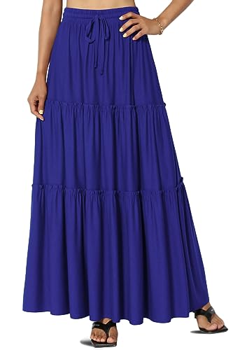 Women's Ruffle Tiered Woven Drawstring Elastic High Rise A-Line Long Maxi Skirt