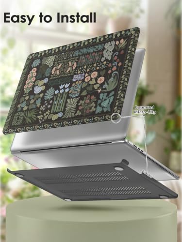 Image of iCasso MacBook Air 15 inch Case 2026 2025-2023 M5 M4 M3 M2 Model A3448 A3241 A3114 A2941,Slim Botanical Nature Hard Shell Case for Mac Air 15.3 inch, Keyboard Cover + Screen Flim,Black