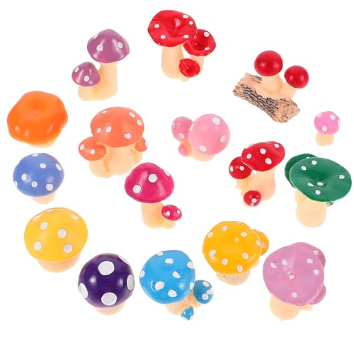 ibasenice 32pcs Resin Miniature Mushroom Statues Set, Realistic Tiny Figurines