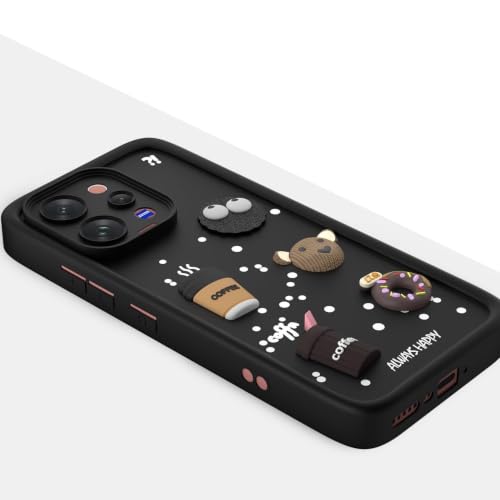 Image of Bintage Back Cover Compatible for Vivo V2548 / V70 Elite 5G | Cute Fun Ball | 3D Taddy Smiley Coffee | Milk Case | Full Body Protection - Black