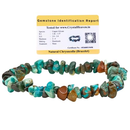 Image of Certified Chrysocolla Bracelet for Women Men with Healing Crystal and Reiki Stone - Beautiful Gemstone Beaded Bracelet for Balance, Harmony & Positive Energy (Chips Stone Beads)