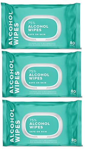 75% Alcohol Hand Sanitizing Wipes - 3 Packs with 80 Wipes Per Pack (240 Wipes Total)