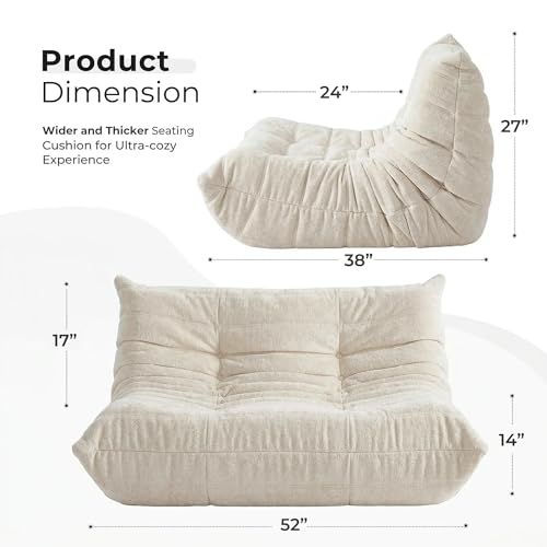 Image of HABUTWAY Giant Bean Bag Chairs Loveseat for Adults,2 Seater,Beige | Loveseat Fireside Chair, Memory Foam Lazy Bean Bag Couch for Living Room, Bedroom, Dorm, Office