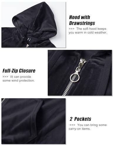 MAGCOMSEN Women's Velour Hooded Jacket Long Sleeve Full Zip Outerwear Soft Warm Velvet Jacket with Side Pockets4