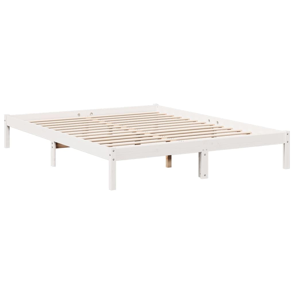 vidaXL - Extra Long Wooden Bed Frame, White, 140x210 cm, Sturdy Pinewood, Slatted Support, Bedroom Furniture