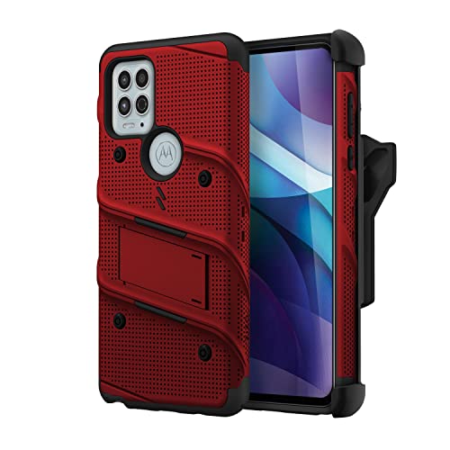 ZIZO Bolt Series for Moto G Stylus 5G (2021) Case with Screen Protector Kickstand Holster Lanyard - Red & Black
