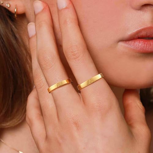 WFYOU 14K Gold Filled Rings for Women Non Tarnish Dainty Gold Initial Ring Stackable Gold Rings for Women Alphabet Letter Ring Wedding Bands Thin Thumb Pinky Stacking Rings Jewelry Gifts for Women V 8 by WFYOU - Used condition - Image 5