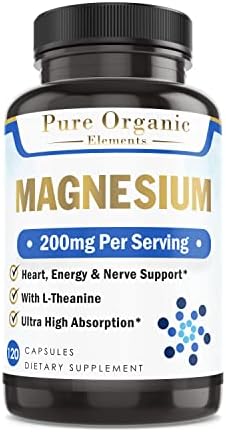 Pure Organic Elements Magnesium Glycinate with L-Theanine,Potassium and Black peper - Ultra High Absorption, 120ct