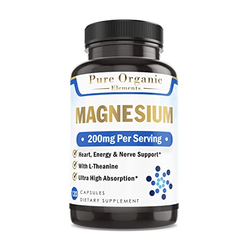 Pure Organic Elements Magnesium Glycinate with L-Theanine,Potassium and Black peper - Ultra High Absorption, 120ct