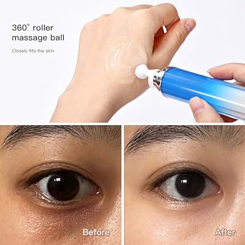 Paminify Soro para os olhos 5% de cafeína com cobertura rollerball de massagem de 360°, creme para o
