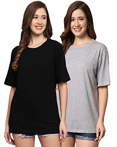 Image of FUNDAY FASHION Cotton Short Sleeve Oversized T-Shirt for Women (Pack of 2)