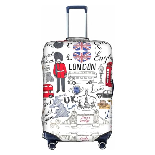 I Love London Print Practical Elastic Washable Travel Luggage Cover with Concealed Zipper for Suitcases