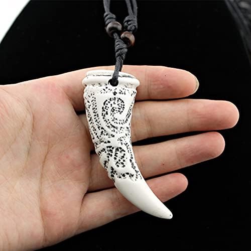Wolf Tooth Pendant Necklace for Men Women with Handmade Wood Adjustable Black Cord - Image 4