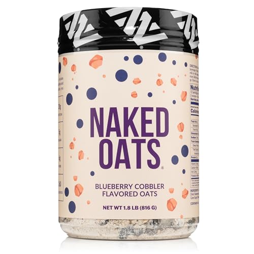 Naked Oats - Blueberry Cobbler Overnight Oats, 20g Grass-Fed Protein, Gluten-Free Oatmeal Instant Breakfast or Shake, High Protein Oatmeal, High Fiber Breakfast Shake, Non GMO, No Soy - 12 Servings