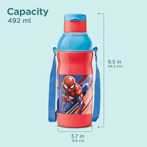 Image of Milton Marvel Kool Elite 600 Insulated Water Bottle for School Kids I Food Grade, Leak Proof Flip Top Lid, Easy to Carry Loop, Insulated Thermo Sipper Bottle for Kids, 492 ml, Red (Spider - Man print)
