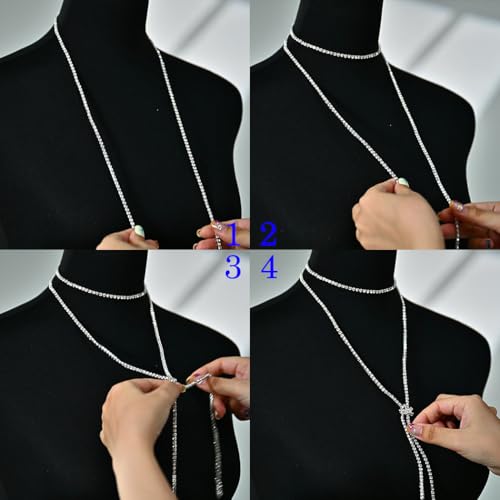 Jovono Rhinestone Choker Necklaces Silver Sparkly Necklace Long Crystal Jewelry for Women3