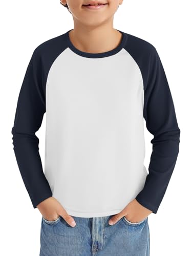 Haloumoning Jungen Langarm T-Shirt Kinder Rundhals Farbblock Langarmshirt Sport Freizeit Oberteile Casual Basic Raglan Shirt 5-14 Jahre Dunkelblau 5-6 Jahre