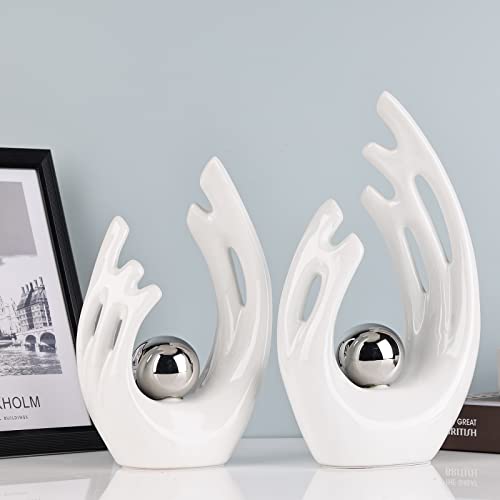 XMGZQ White Ceramic Abstract Statues and Sculptures,White and Sliver Art Ceramic Statues,Modern Home Decor for Living Room,Dining Table - Image 3