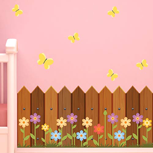 Vinilos decorativos flores y cerca de madera para habitación infantil