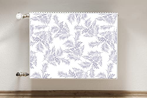 Cache radiateur bleu 80x60cm tapis magnétique avec feuilles grises - 4