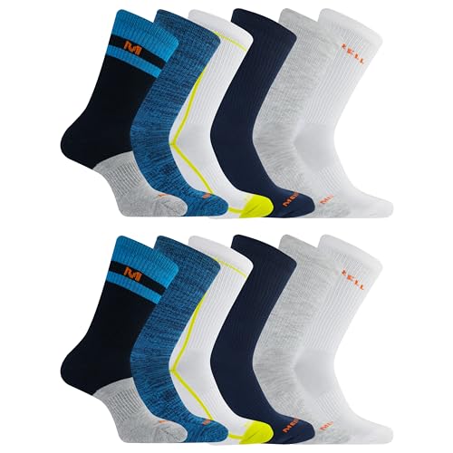 Image of Merrell Men's and Women's Recycled Cushioned Crew Socks-6 & 12 Pairs-Hiking Arch Support