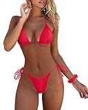 MOSHENGQI Women Sexy Brazilian Bikini 2 Piece Spaghetti Strap Top Thong Swimsuit Bathing Suit(S(US Size 2-4),0Red)