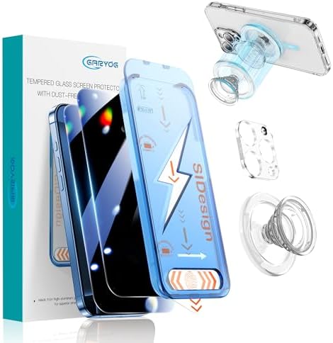 GARYOG 2 Pcs for Iphone 16 Pro Privacy Screen Protector,25°Anti Spy | Easy Installation | Military Grade 9H Tempered Glass | Scratch-Resistan | Anti-Fingerprint|,with Camera Protector Magnetic Kickstand.
