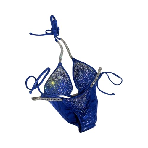 Competition Bikini Suit Turquoise Blue Bikini Clustered Ab Rhinestones Regulation Cut