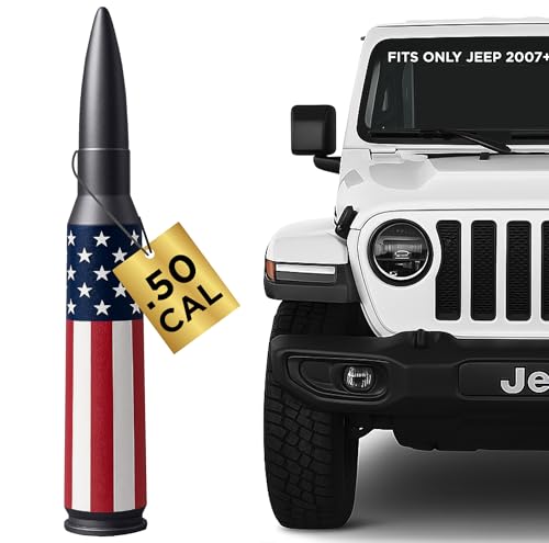 50 Cal Badass Bullet Antenna Fits Jeep Wrangler JK & JL from (2007 for Jeep Wrangler & Gladiator Accessories - Car Wash Safe & Anti Thelf Design - Ditch The Whip & Upgrade Your Jeep