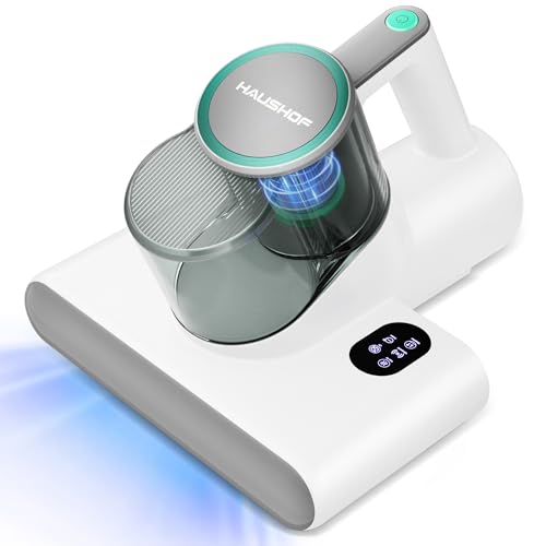 HAUSHOF Milbensauger für Matratzen 16 kPa mit UV Licht & 60℃ Heißluft, Matratzenreiniger 400W mit Display und Doppel-Staubbehälter, entfernt 99.9% Staubmilben