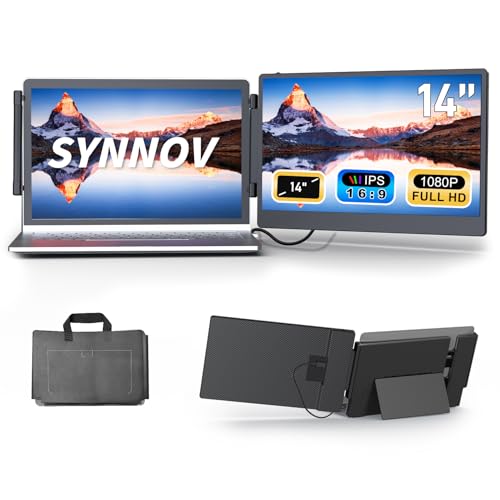 Synnov Laptop Screen Extender, 14" FHD 1080P Portable Monitor for 13"-16.5" Laptop with Stand, Dual Monitors Built-in Speakers, Plug & Play, Monitor Extender for MacOS/Wins/Chrome/Dex