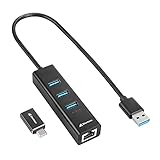 sharkoon usb hub Schwarz Sharkoon 3-Port USB 3.2 GEN 1 Aluminium Hub, RJ45 Ethernet Adapter, Schwarz